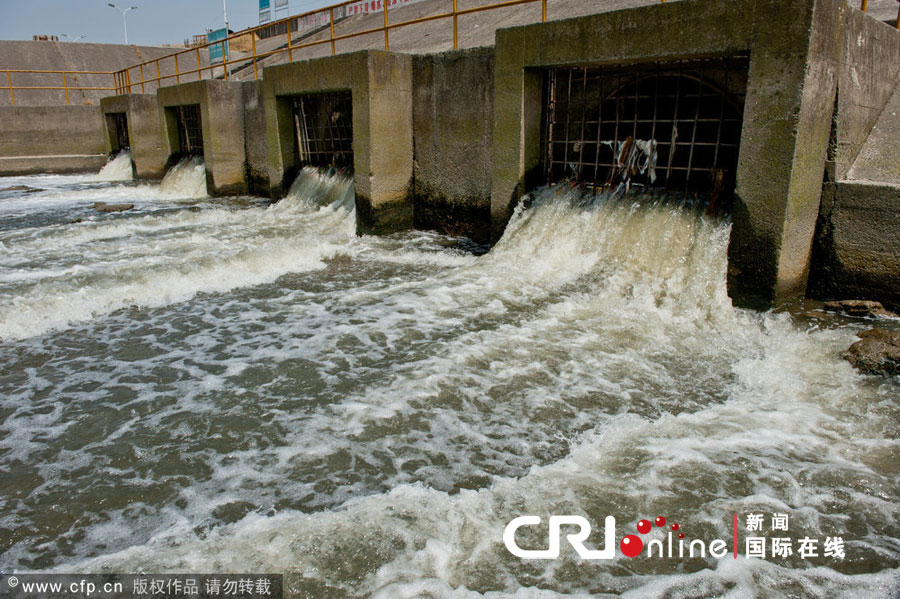 2012年4月22日，杭州，四个排水口源源不断排出黑色污水。