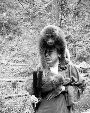 法师峨眉山上讲法遭两只泼猴调戏(组图)