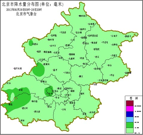 北京28日降水量分布图