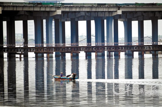沿江高速跨海桥横在一公里多长的海上，密密麻麻三四百个桥墩，阻碍着前海海水交换