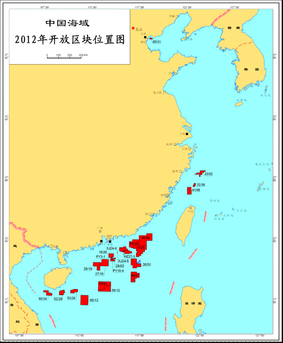 中国海域2012年第二批开放区块位置图