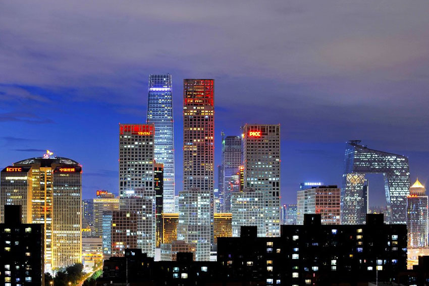 北京CBD的夜晚灯光璀璨