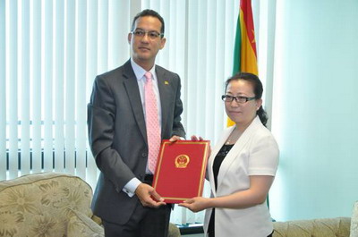 向格外长递交国书副本