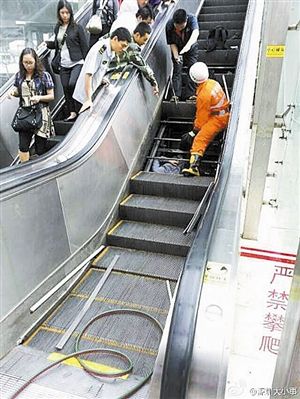 新闻  人民南天桥自动扶梯事故现场 原标题:保障电梯安全,要让坐电梯