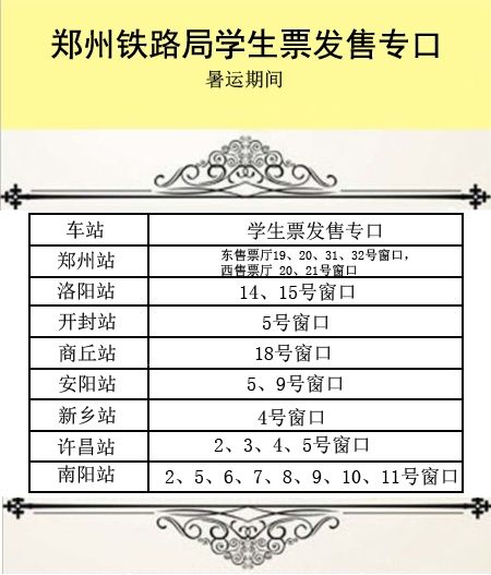 【暑运】郑州铁路局增开学生票专口