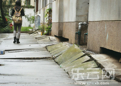 小区楼房沉降后,铺在下水道上的水泥板都翘了