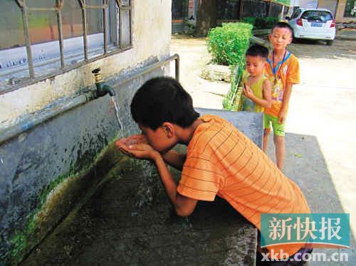 ■广东省清远市连南县横坑小学学生喝生水。