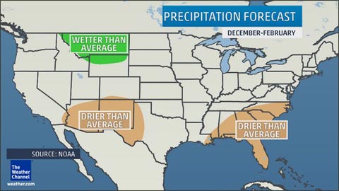 NOAA发布今冬天气形势展望 南方大部气温偏