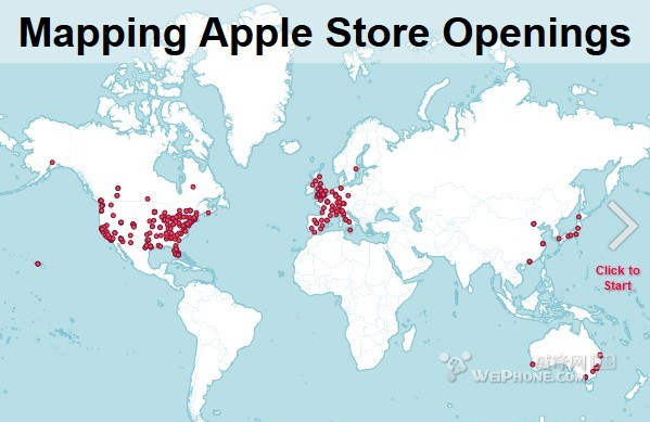 从世界地图上看apple+store的分布