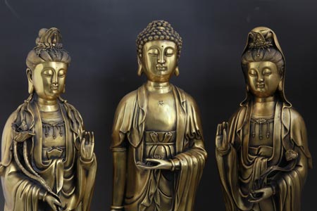 纯铜西方三圣佛像摆件