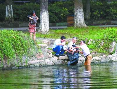 他来不及脱掉衣裤便纵身下水,最终将婆婆救上了岸