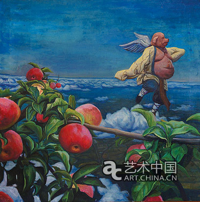 《猪八戒奔月》,布上油画,2012年