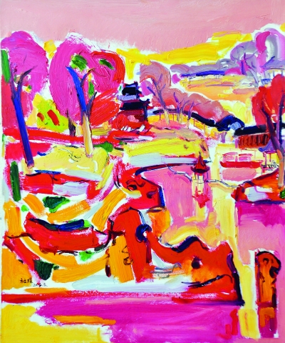 红色狮子林(油画)  杜璞肆意挥写,不拘小节,粗放而不失整体关系的微妙