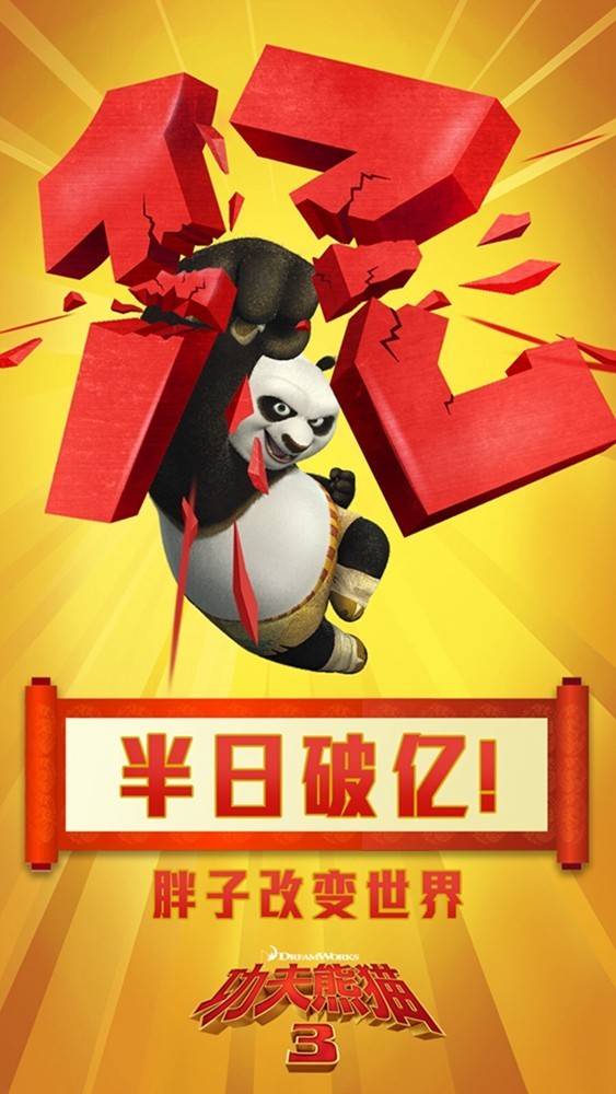 《功夫熊猫3》全球破亿开画 内地票房完胜北美