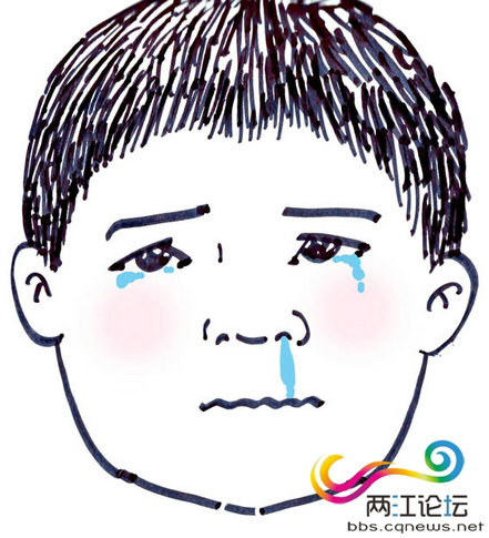 输了鼻涕仗,圆圆泪流满面.