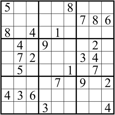 游戏规则:在每个小格子里填上1至9中的数字,使得每行,每列,每个3×3的